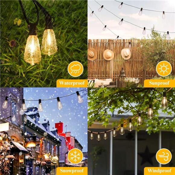 LED Outdoor String Lights 100FT Patio Lights with 52 Shatterproof ST38 Vintage - Picture 5 of 7